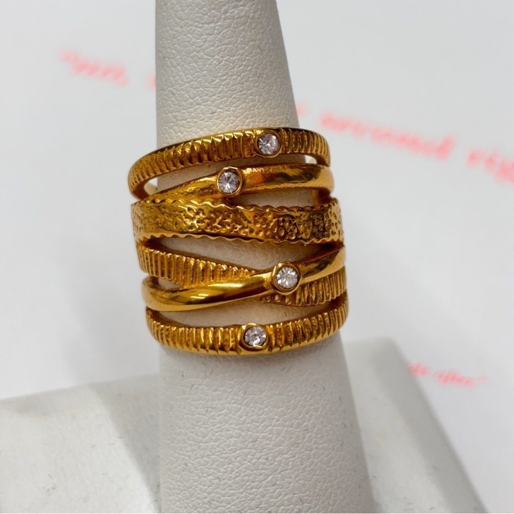 House of She Lina Gold Stainless Steel CZ Ring Size 7 NWT